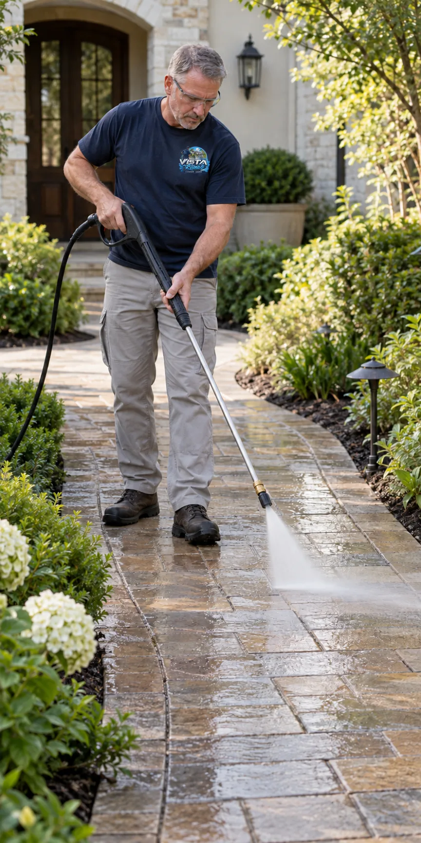 Illustrative Sidewalks cleaning scene